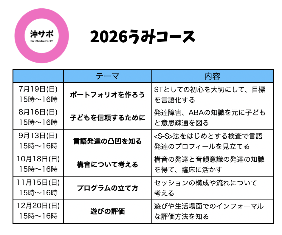 2026年 うみコースのレクチャー日程表